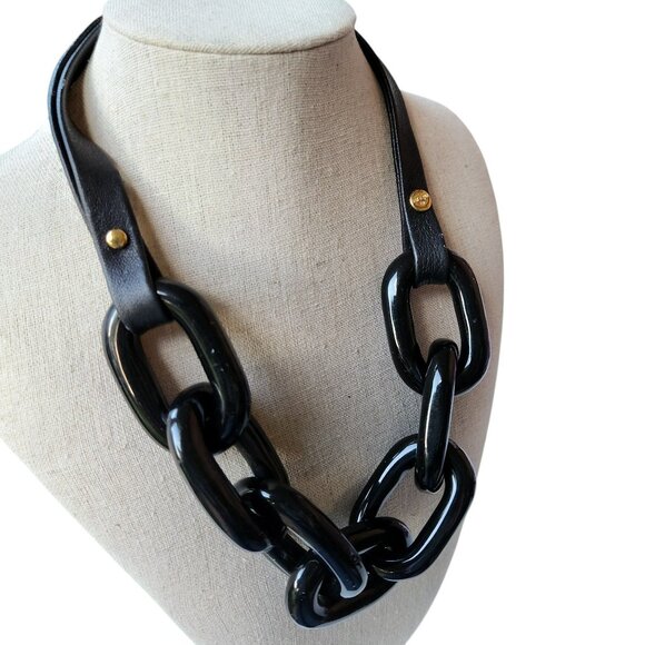 Ben-Amun Black Lucite & Leather Cuban Link Collar Necklace from Bergdorf-Goodman - Picture 2 of 6